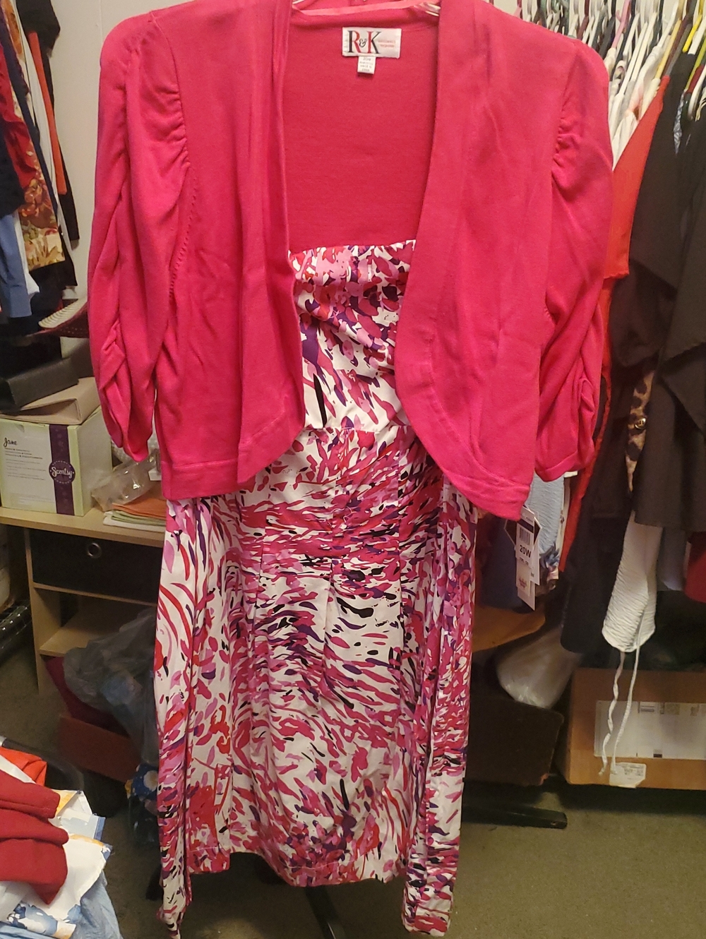 R&K Fuchsia and White Printed Maxi Dress with Fuchsia Bolero